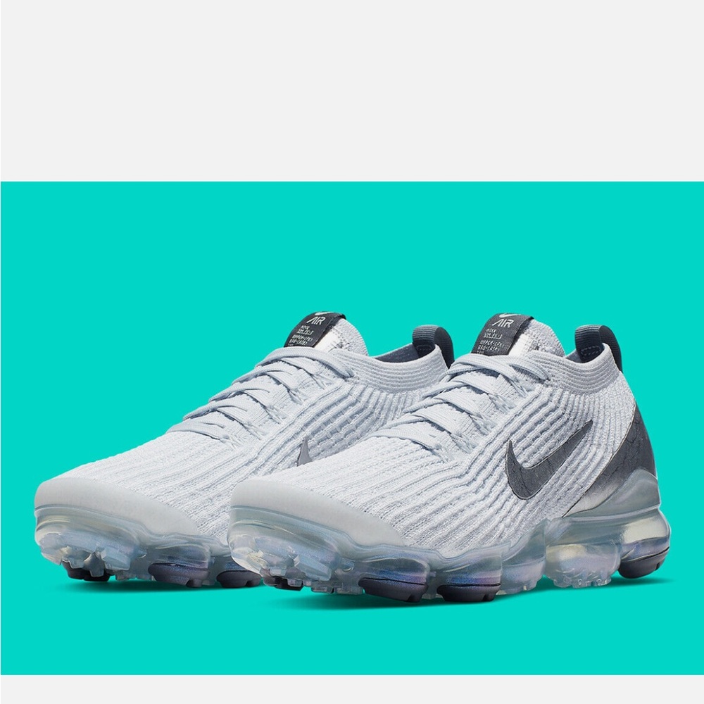 Nike Air VaporMax Flyknit White and Dark Grey Athletic Shoes